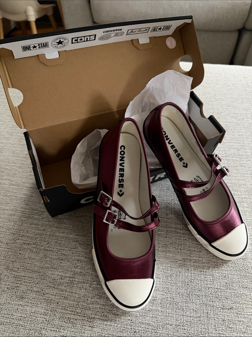 Converse Mary Jane Sneakers in Metallic Burgundy and White